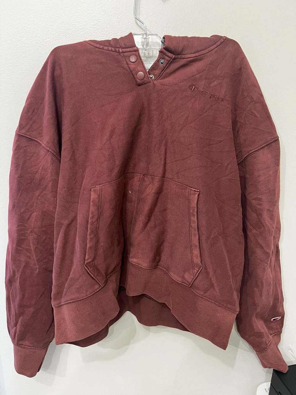 Champion Hoodie Women’s Size XL Burgundy Snap Button Sweatshirt